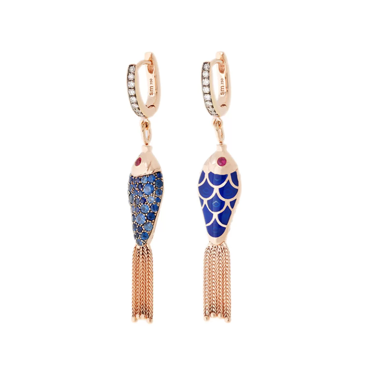 Selim Mouzannar Earrings-Fish For Love Earring Navy Bluediamonds - Blue Sapphires - Rubies