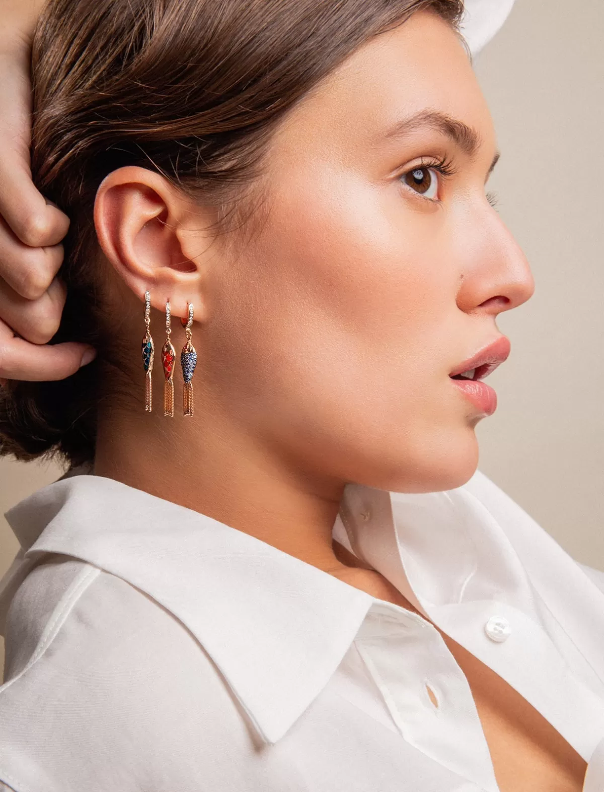 Selim Mouzannar Earrings-Fish For Love Earring Rusty Redicy Grey Diamonds - Rubies