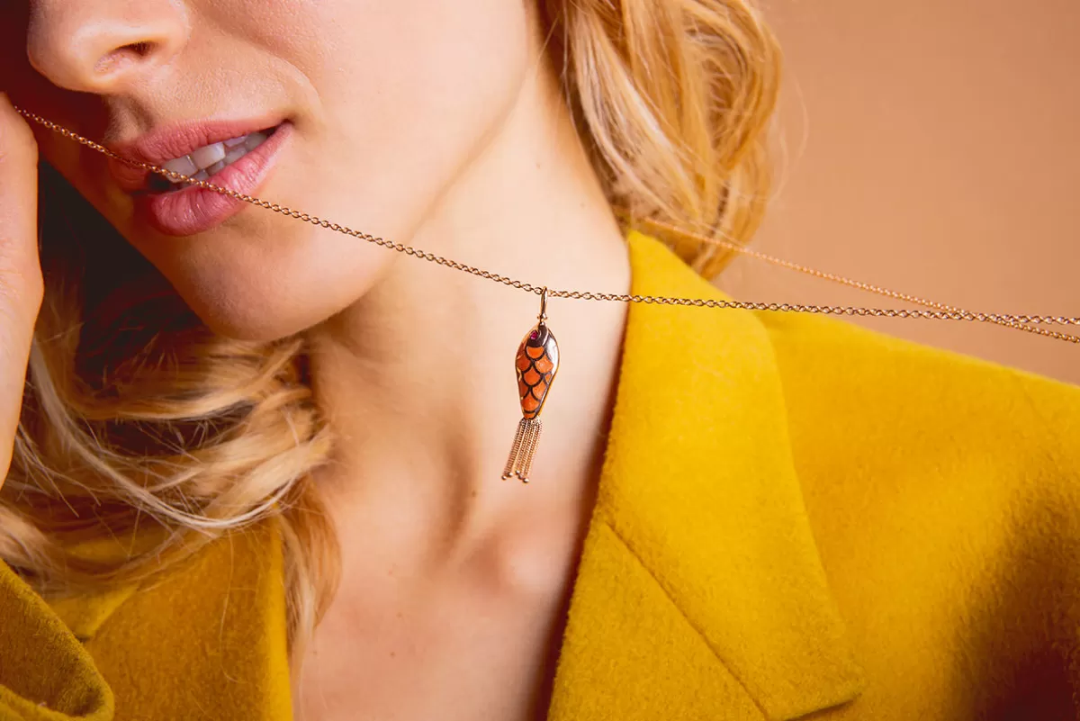 Selim Mouzannar Pendants-Fish For Love Pendant Coralyellow & Orange Sapphires