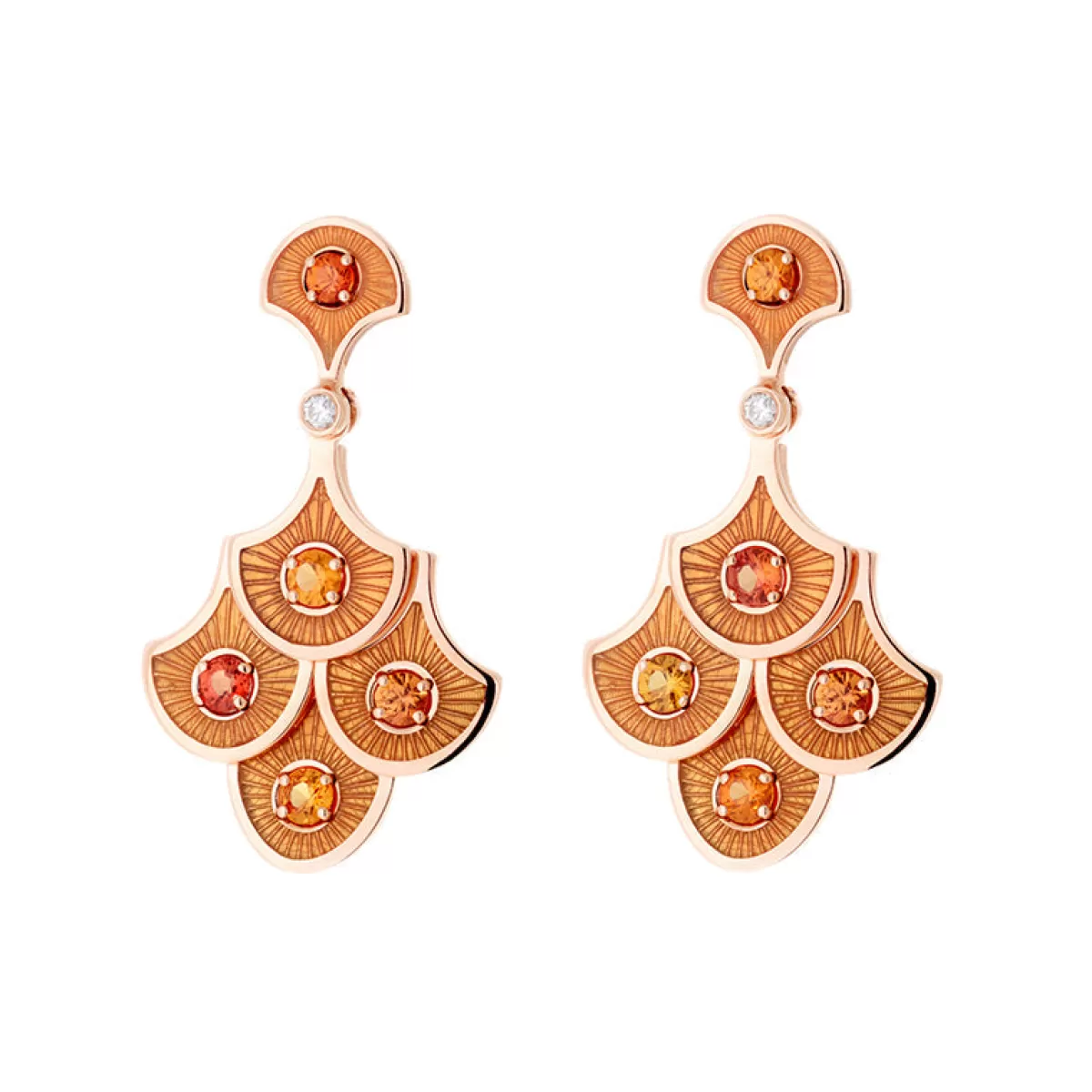 Selim Mouzannar Earrings-Fish For Love Scales Orange Earrings Orange Sapphires - Diamonds