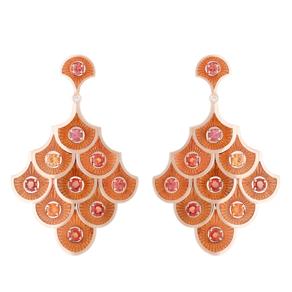 Selim Mouzannar Earrings-Fish For Love Scales Orange Earringsorange Sapphires - Diamonds